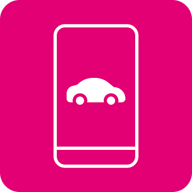 Icon of a smart phone with a car icon on the screen for Rideshare.