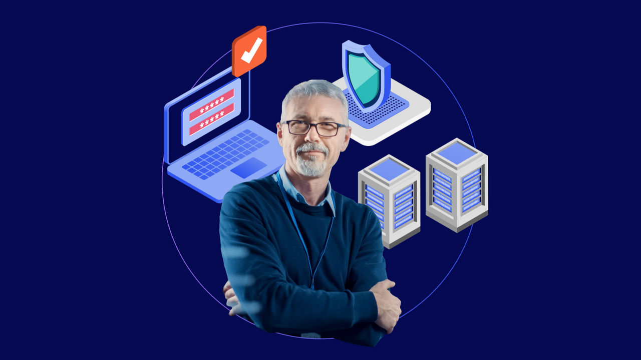 Illustration showing IT specialist responsible for cybersecurity concepts