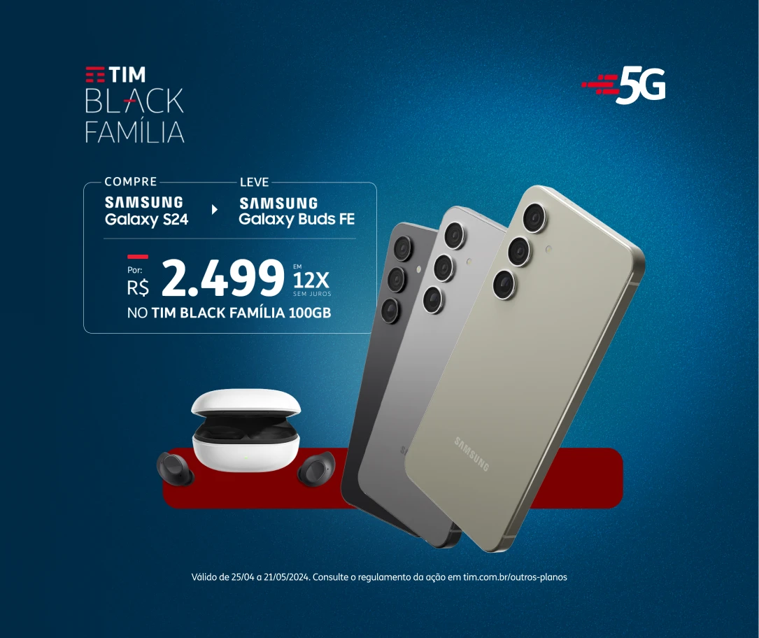 Celulares Samsung Galaxy A25, A35 e A55 com smartwatch Galaxy Fit3 ao lado em promoção na TIM
