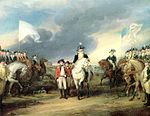 Franse (links) en Amerikaanse (regs) troepe tydens die Amerikaanse Onafhanklikheidsoorlog, 1781
