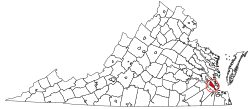 Location of Newport News in Virginia