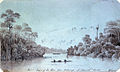 Image 131A view of a river from the anchorage off Sarawak, Borneo, c. 1800s. Painting from the National Maritime Museum of London. (from History of Malaysia)