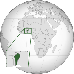 Location of Benin (dark green)