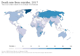 Death rate from suicide per 100,000 as of 2017[224]