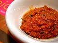 Image 103Sambal belacan, made with mixed toasted belachan, ground chilli, kaffir leaves, sugar and water (from Malaysian cuisine)