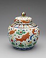 Lidded jar with design of a lotus pond. Jingdezhen, Wucai style, between 1522 and 1566