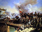 Napoleon met ’n vlag tydens die slag van Pont d’Arcole in 1796