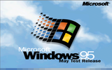 The startup screen from build 468, 480, 490 and 501 (490 and 501 are June test release, but with the same startup screen indicating "June test release" under the Windows 95 logo instead of "May test release").