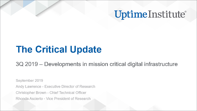 Seminario web: Uptime Institute Intelligence: La actualización crítica; 3Q 2019