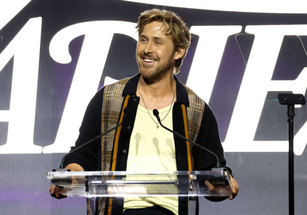 HOLLYWOOD, CALIFORNIA - DECEMBER 02: Ryan Gosling speaks onstage during Variety's Hitmakers presented by Sony Audio on December 02, 2023 in Hollywood, California. (Photo by Frazer Harrison/Variety via Getty Images)