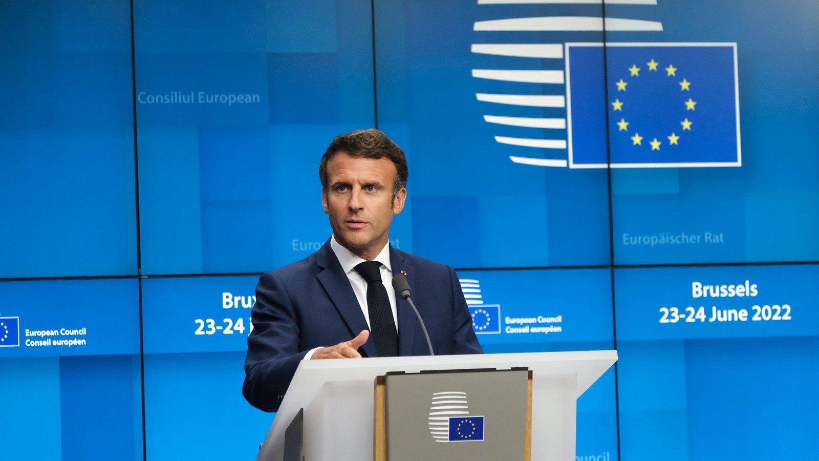 Photo: President Macron at the European Council on 24 June 2022. Credit EU