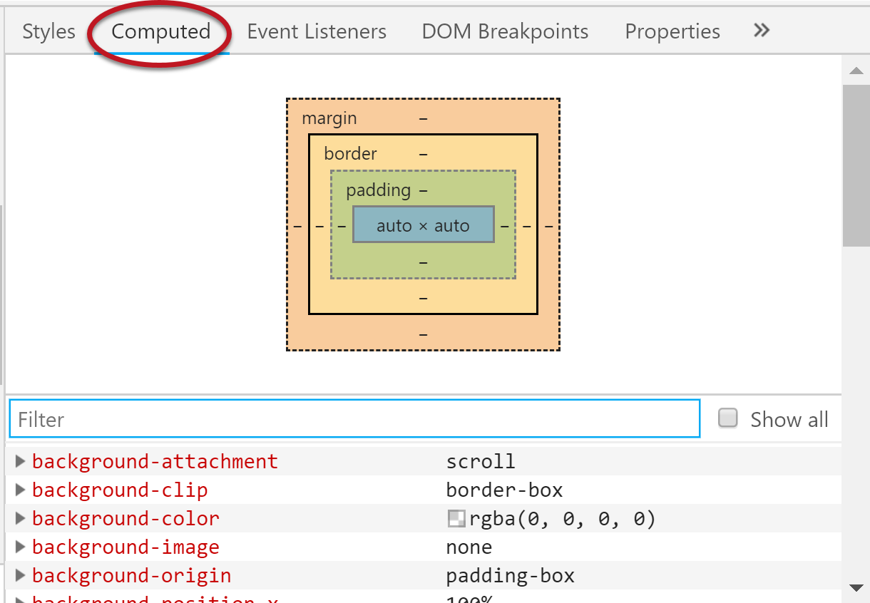 Computed tab selected