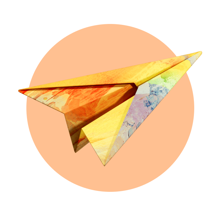 A 3D illustration of a paper plane