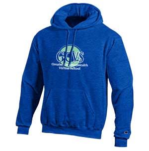 Blue sweatshirt with Greater Commonwealth Virtual School logo on the chest