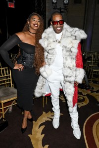Cacie Smith and Busta Rhymes  at the LaQuan Smith Fall 2024 ready-to-wear show