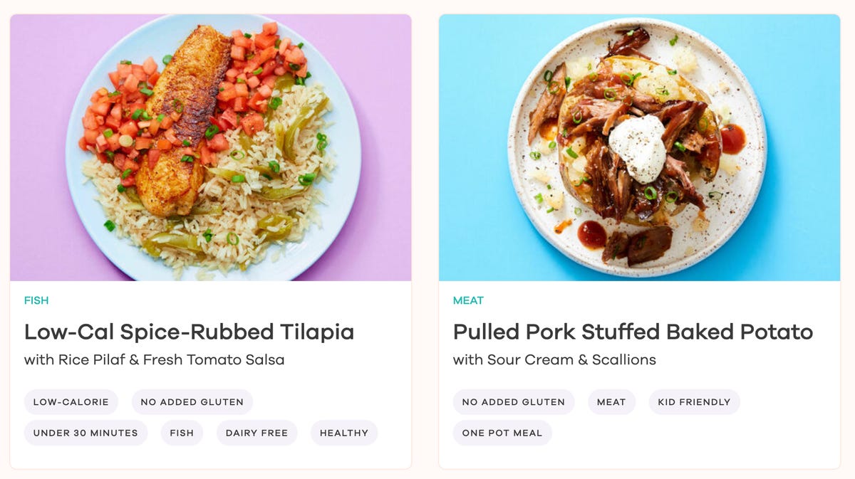 two dinnerly meal kit options pulled from website