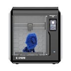 Black 3D printer with a blue lion inside
