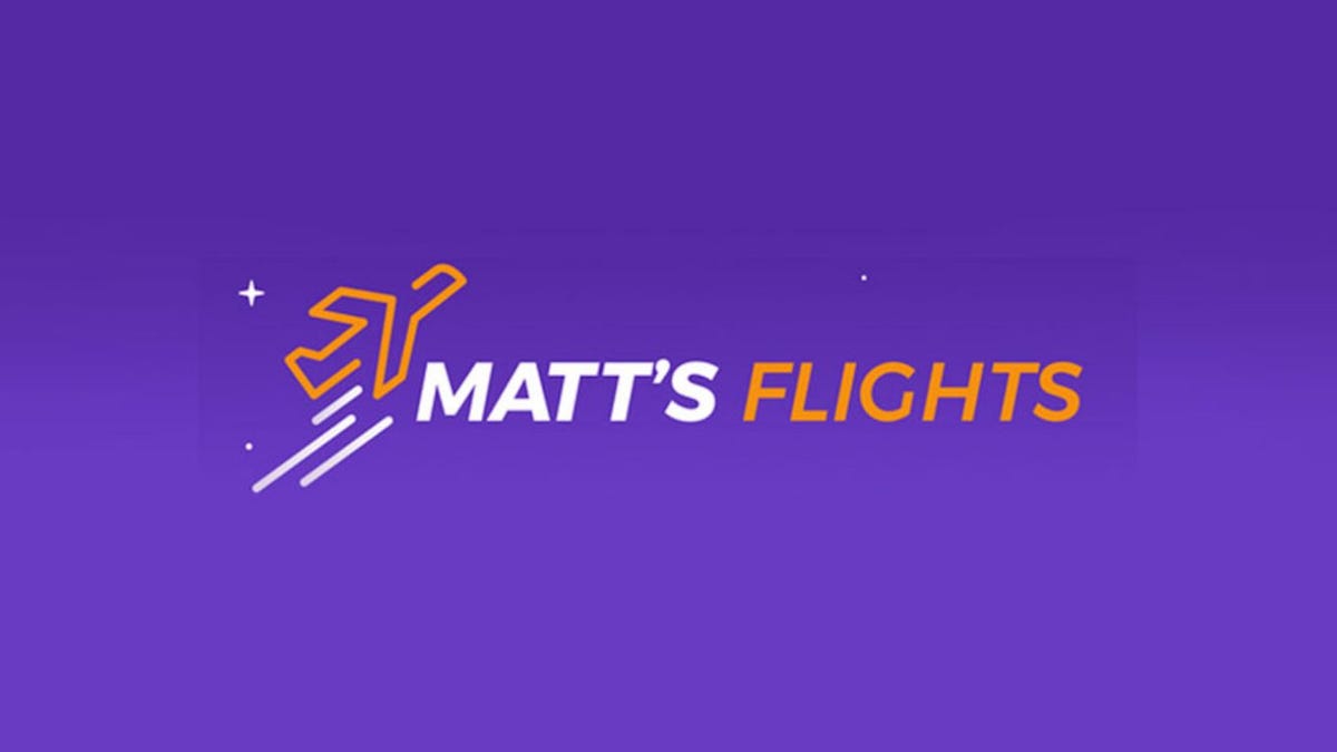 The Matt&apos;s Flights logo against a purple background