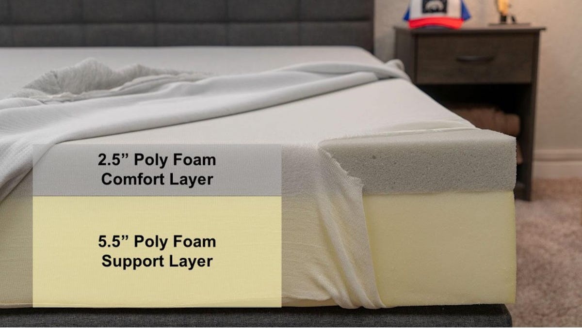 The inside of a Tuft and Needle Nod mattress with two foam layers.