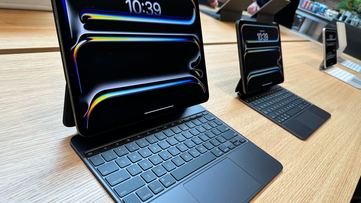 iPad Pros on a table with keyboard cases connected