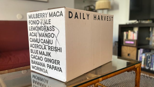 daily harvest box on coffee table