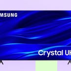 The Samsung 65-inch TU690T 4K Tizen TV is displayed against a lavender background.