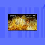 The 85-inch Sony Bravia XR X90L 4K Google TV is displayed against a blue background.