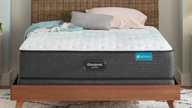 The Harmony mattress from beautyrest on a wooden bed frame