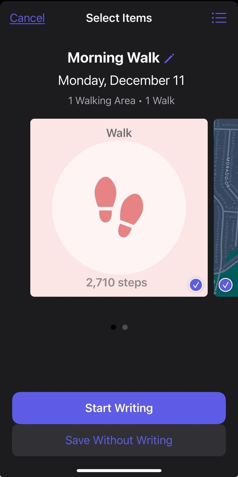 Journal app suggestion for Morning walk on Monday, December 11