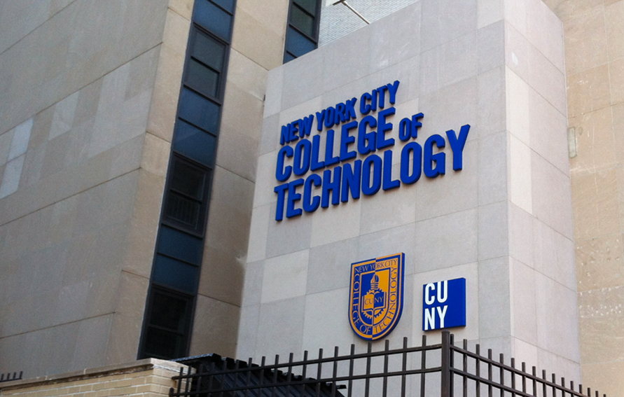 New York City College of Technology buildinng with logo