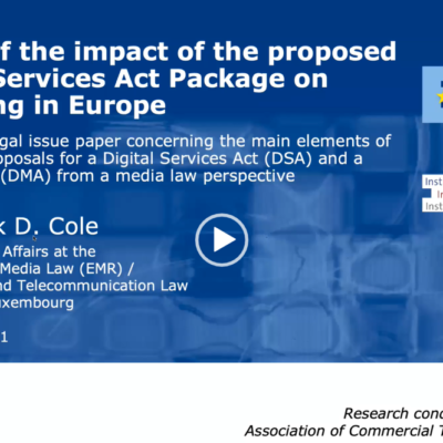 ACT speaks at the EMR presentation of legal issue paper “Impact of the proposed Digital Services Act Package on broadcasting in Europe”