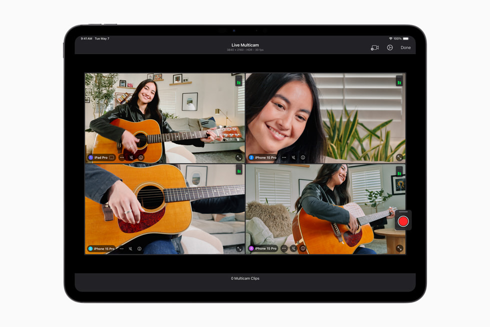 iPad Proに表示されているiPadのためのFinal Cut Pro 2のライブマルチカム。