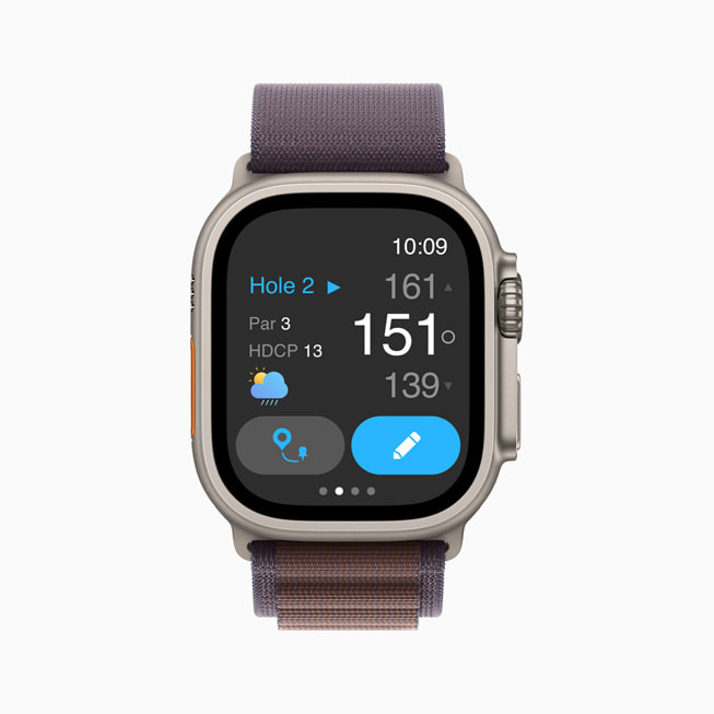 Une Apple Watch affiche le suivi GPS dans l’app 18Birdies.