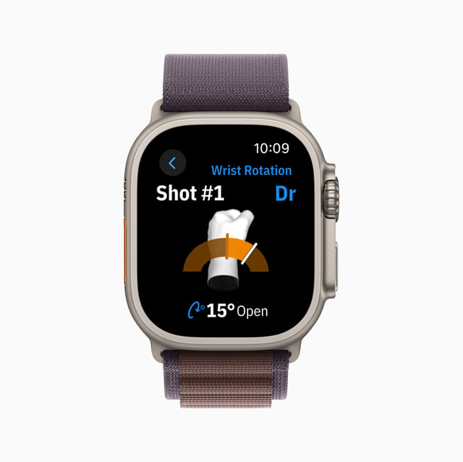 Une Apple Watch affiche la rotation du poignet dans l’app Golfshot.