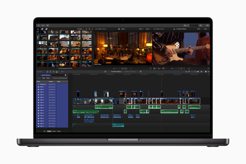 The timeline index is shown in Final Cut Pro for Mac 10.8 on a 16-inch MacBook Pro in space black.