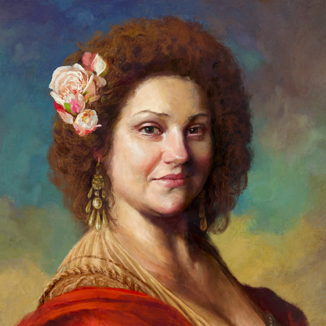 Apple Music Classicalのために用意された、作曲家であるバルバラ・ストロッツィのデジタル肖像画。