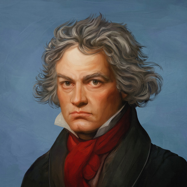 Apple Music Classicalのために用意された、作曲家であるルートヴィヒ・ヴァン・ベートーヴェンのデジタル肖像画。