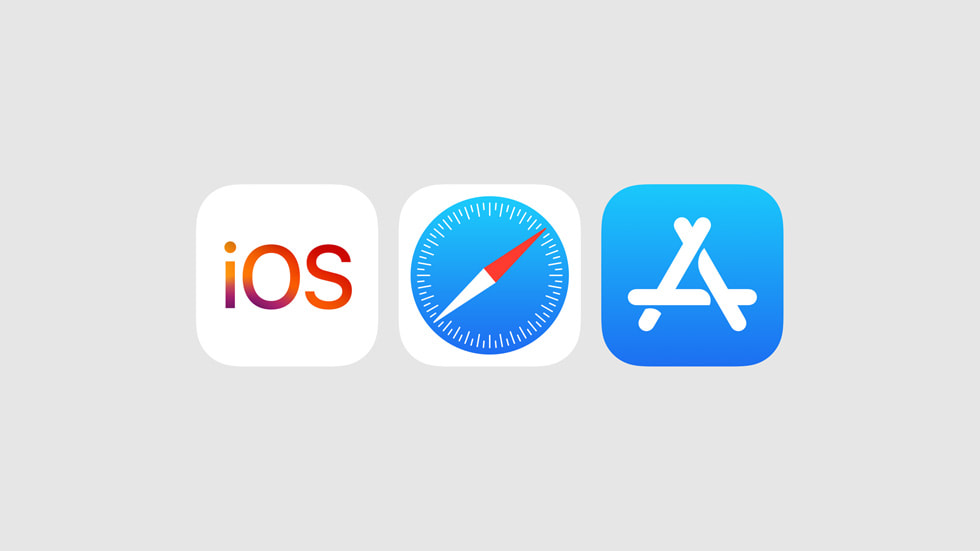 Íconos que representan iOS, Safari y el App Store