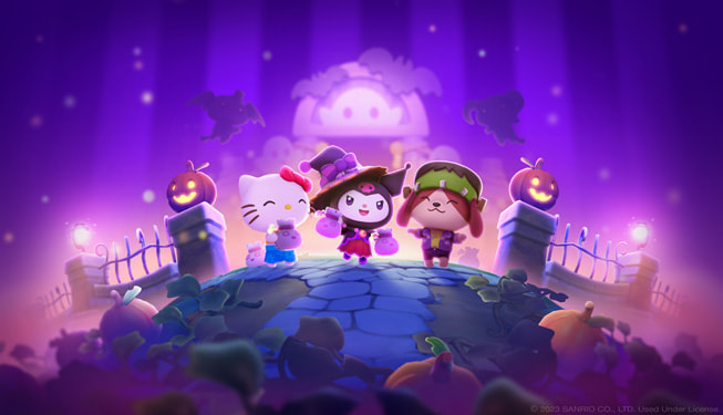 ゲーム「Hello Kitty Island Adventure」の静止画像に描かれたハローキティと仲間たち。
