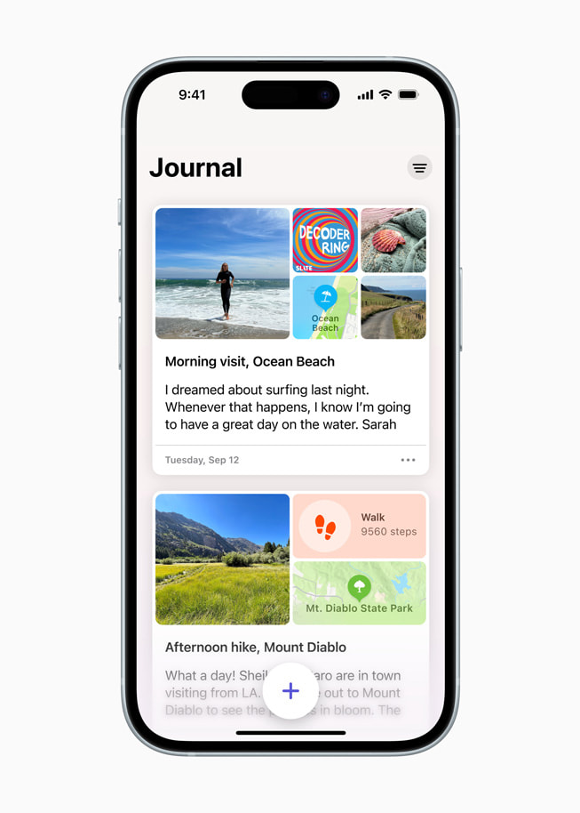 Aplikacja Dziennik pokazana na iPhonie 15.