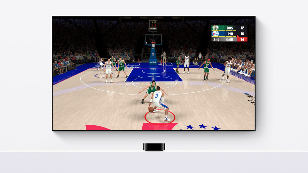 A still from NBA 2K24 Arcade Edition is shown on Apple TV.