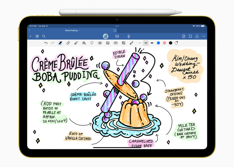 En iPad som viser skissene til en bruker, laget med Apple Pencil i Goodnotes 6-appen.