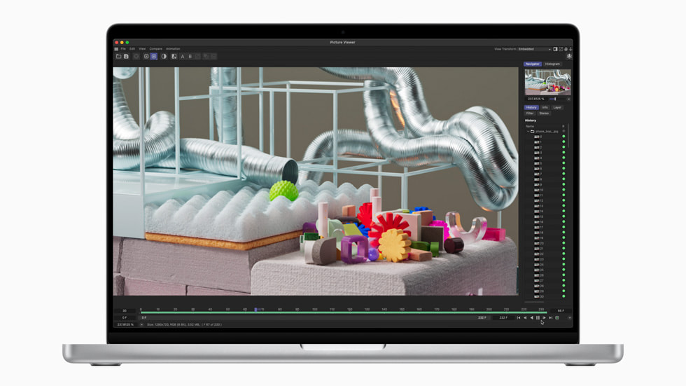 M3 Max çipe sahip yeni MacBook Pro, Maxon Redshift iş akışıyla gösteriliyor.