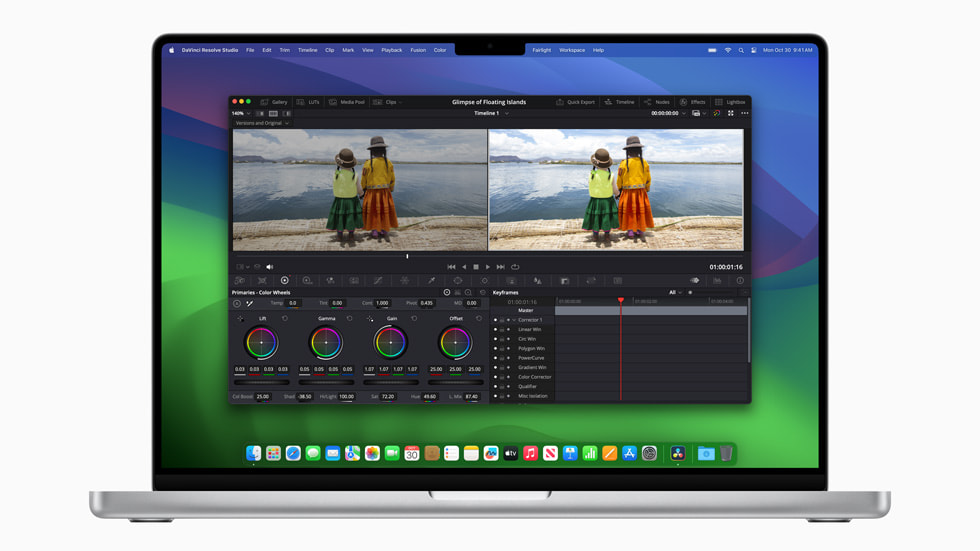 La nueva MacBook Pro con el chip M3 Max con Blackmagic DaVinci Resolve Studio en pantalla.