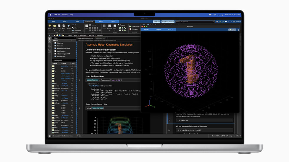 The new MacBook Pro with M3 Max with a MathWorks MATLAB workflow.