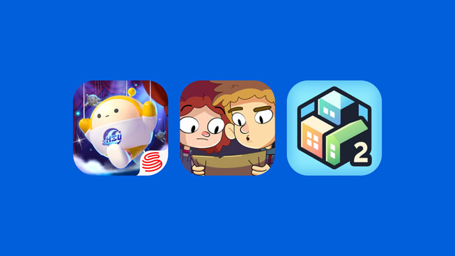 The app logos for Eggy Party, Lost in Play, and Pocket City 2.
