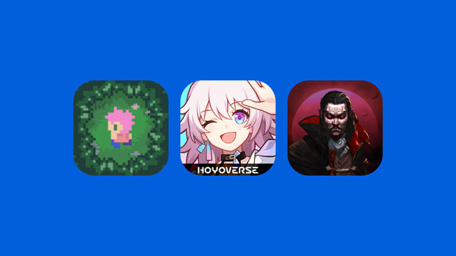Logotipos de las apps Afterplace, Honkai: Star Rail y Vampire Survivors.