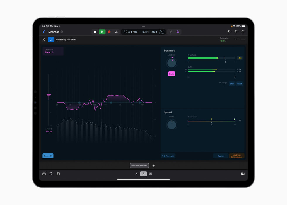Mastering Assistant is shown on Logic Pro for iPad.