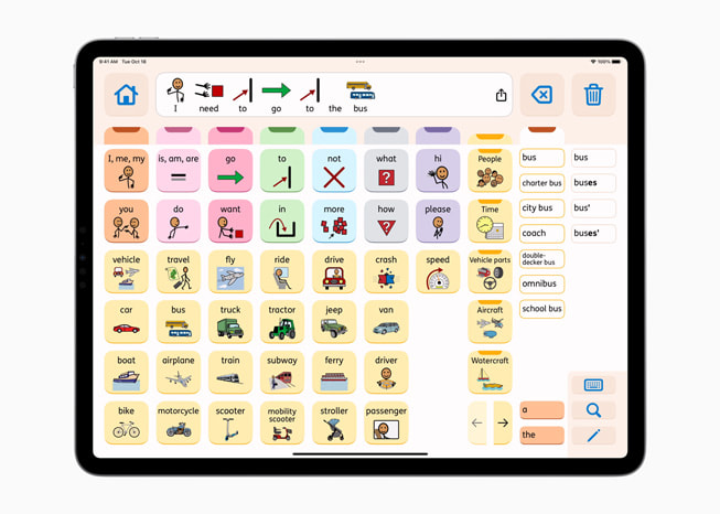 La app Proloquo se muestra en el iPad Pro.