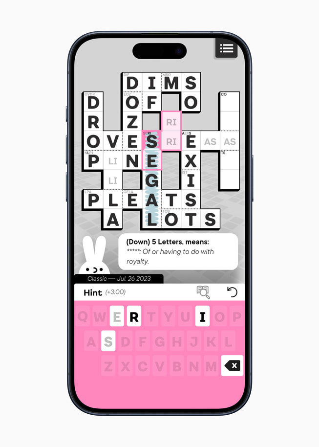 A Knotwords+ puzzle displayed on iPhone 15 Pro.